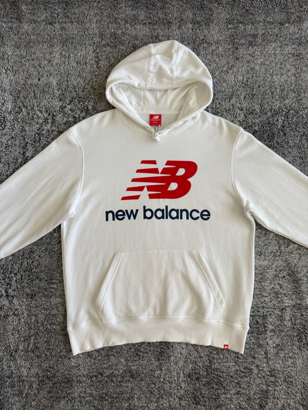 Men’s New Balance Hoodie, White/Red/Blue, Size Large